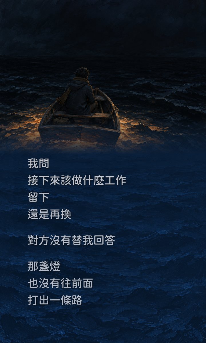 我問　接下來該做什麼工作　留下　還是再換　對方沒有替我回答　那盞燈　也沒有往前面　打出一條路