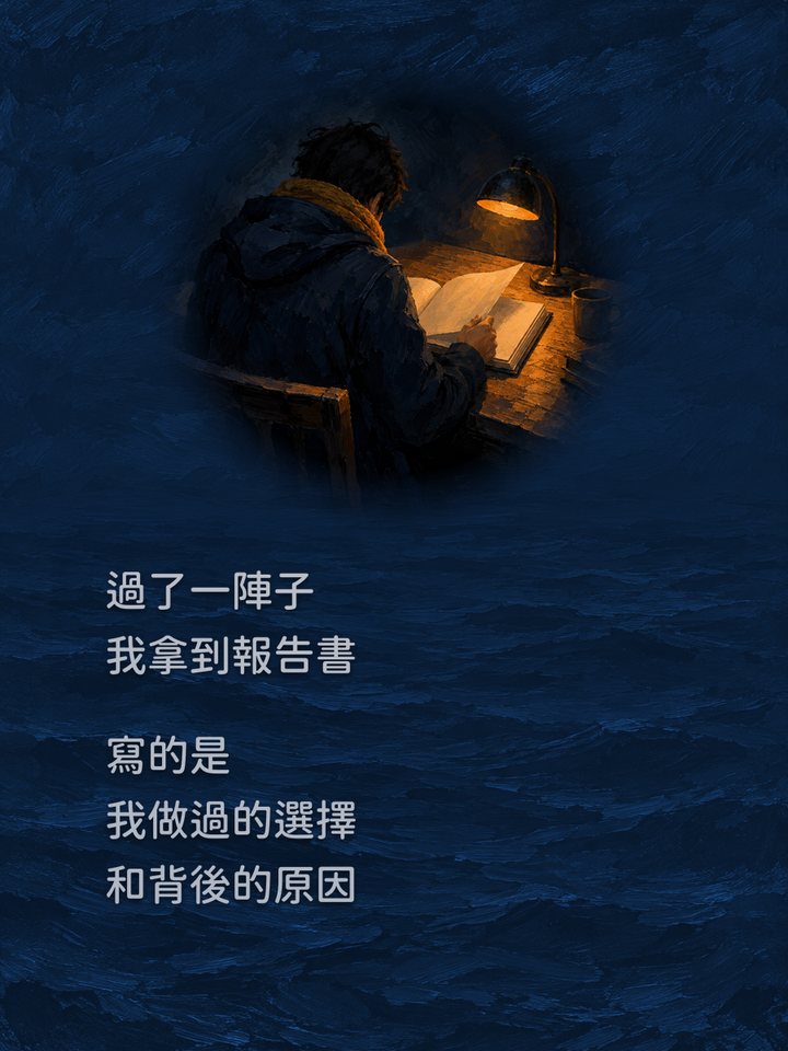 過了一陣子　我拿到報告書　寫的是　我做過的選擇　和背後的原因