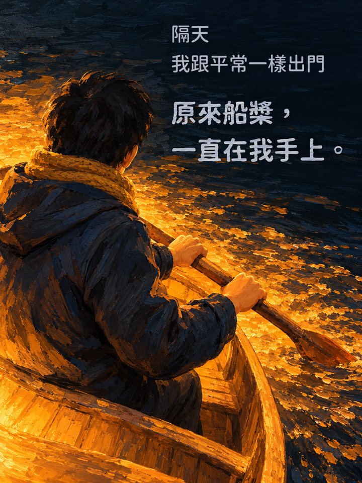 隔天　我跟平常一樣出門　原來船槳，一直在我手上。